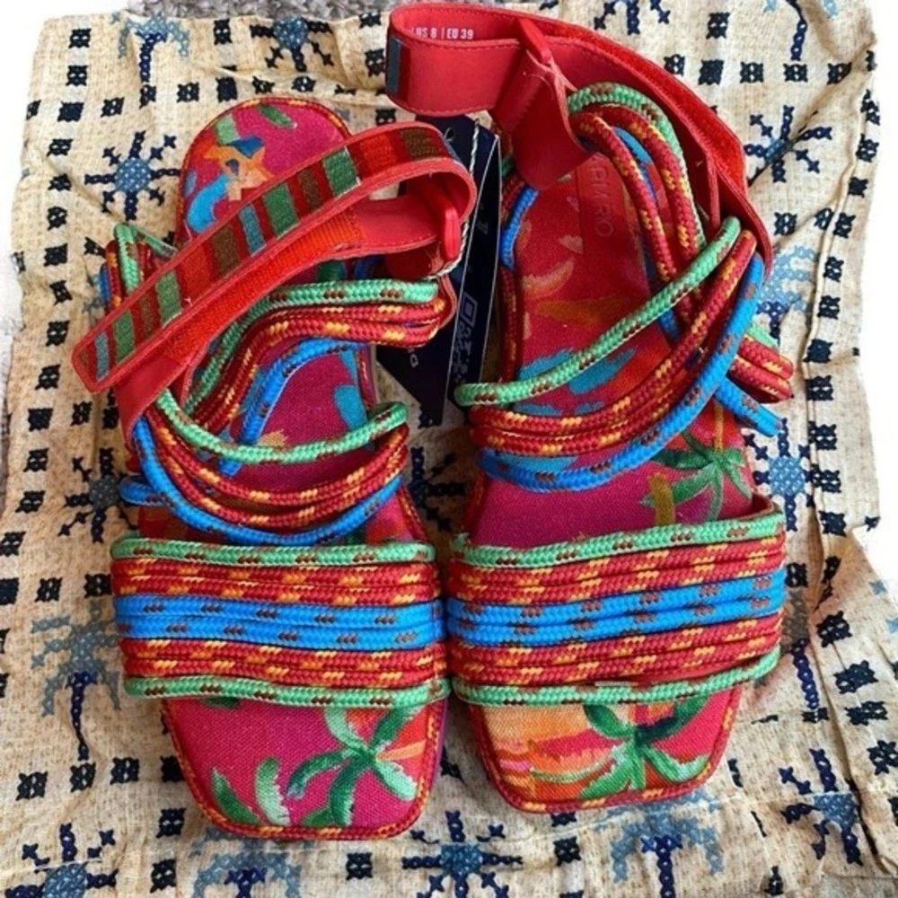 Farm Rio Ipanema Tropical Platform Sandal Vibrant Multicolor Beach Boho Size 8‎
